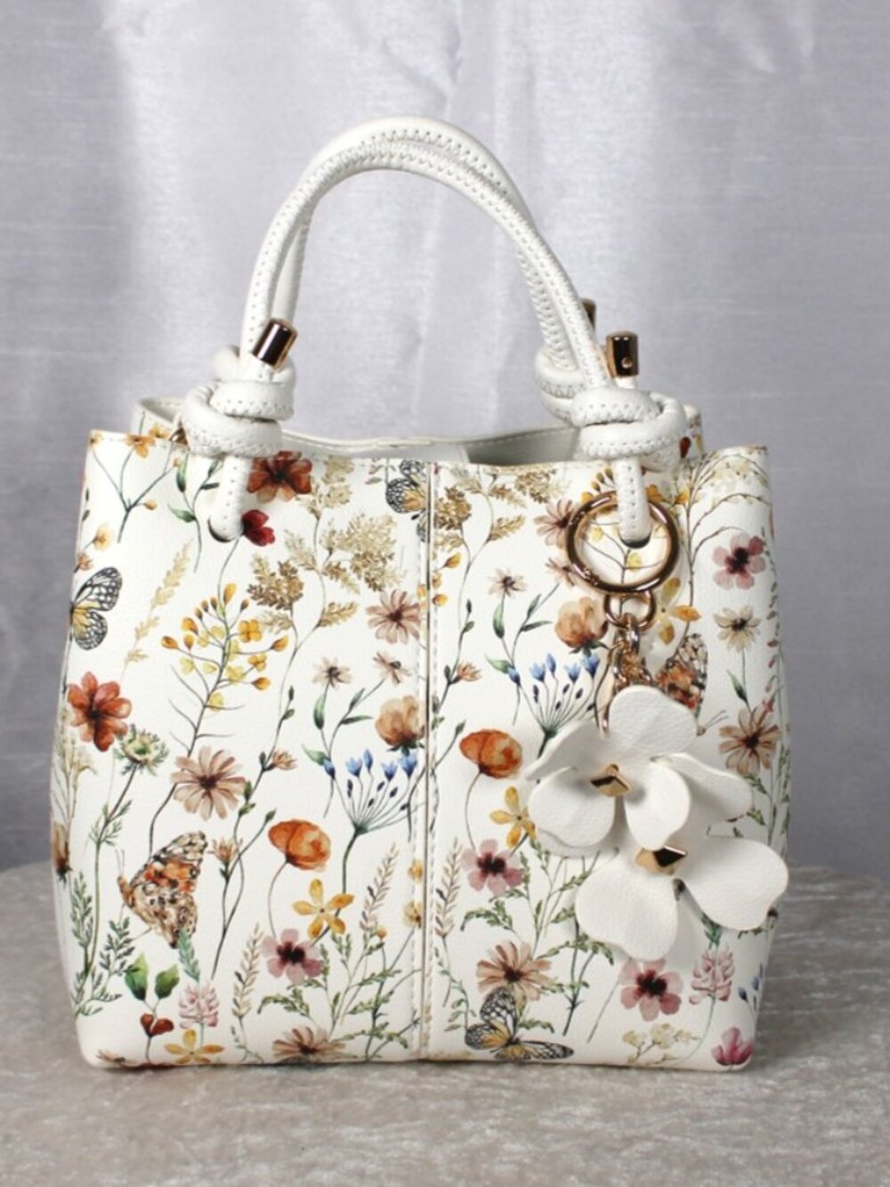 NWT ALDO Floral Butterfly Satchel Crossbody Bag with Flower Charm White - Picture 2 of 10